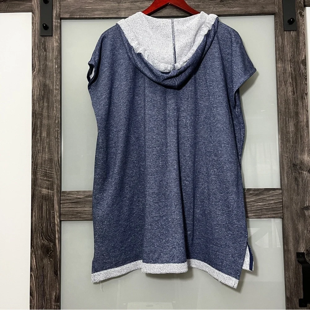 Stan Herman Lagenlook Blue Hooded Vest with Pockets Raw Hem Boxy OS - Picture 7 of 9